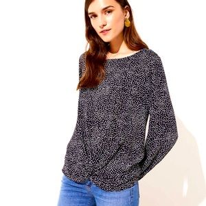 LOFT Dotted Mixed Media Twist Hem Top